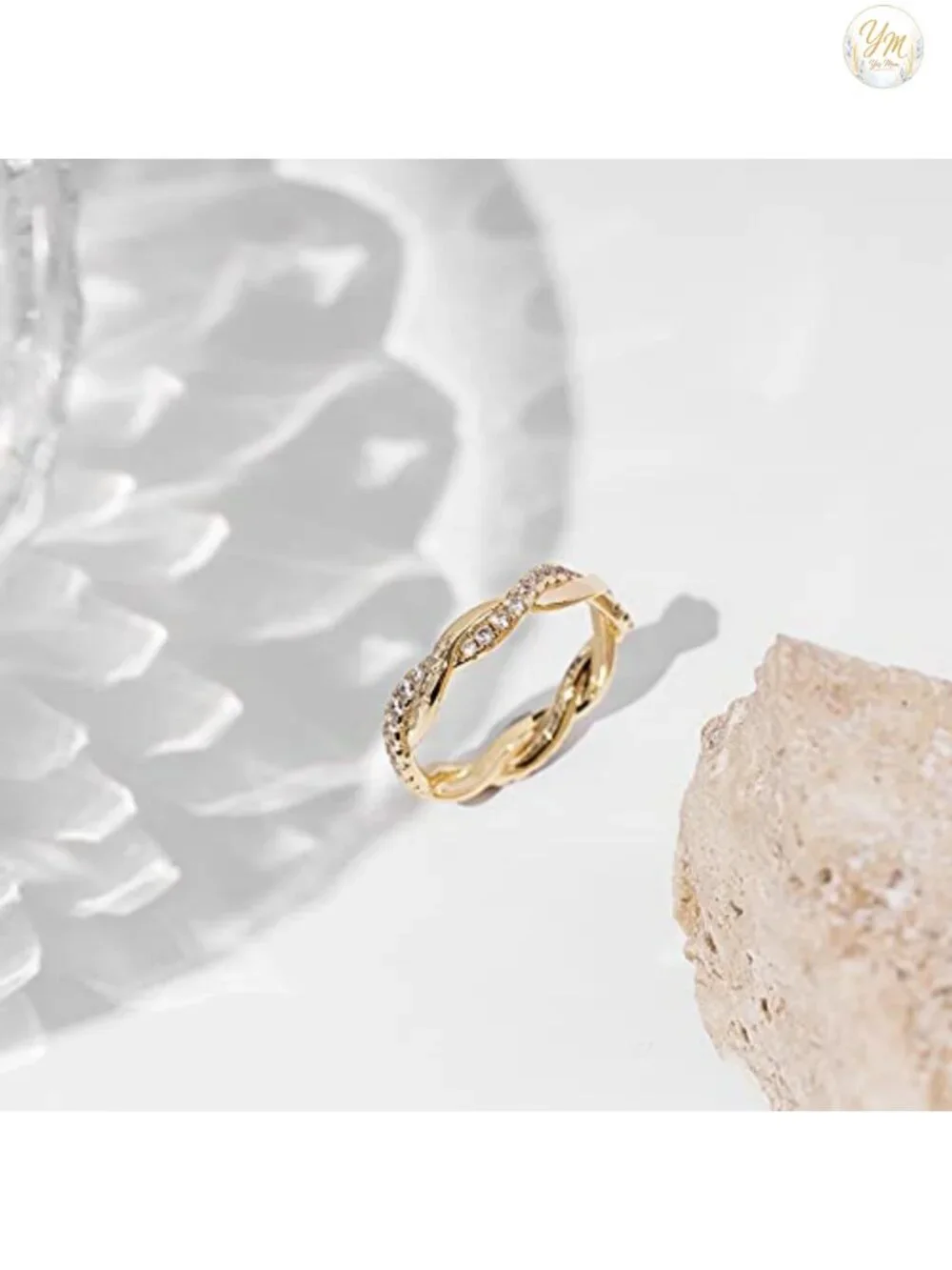 14K Gold Plated Cubic Zirconia Twisted Rope Eternity Band